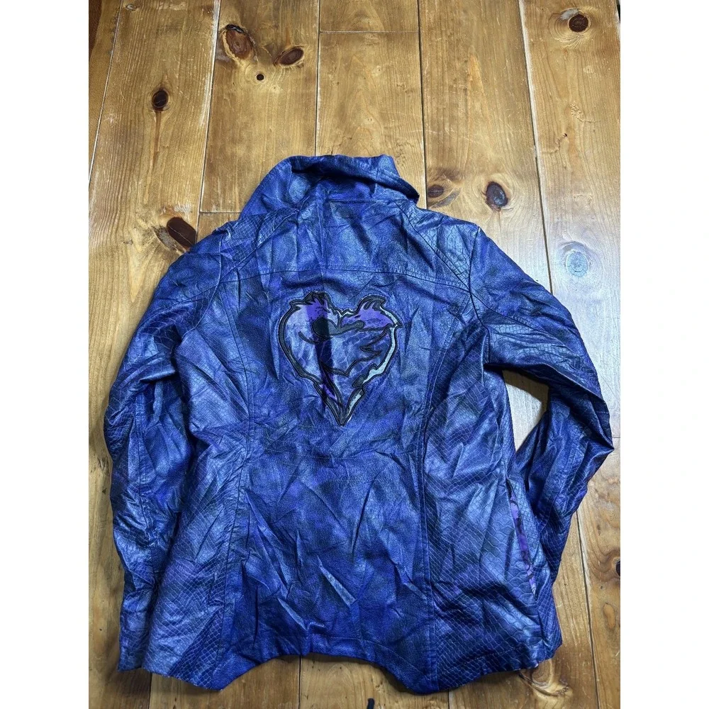 Disney Descendants Mal Boys Faux Leather Moto Jacket Purple Blue Size 11/12